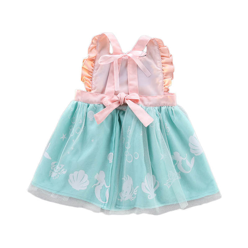 Girls Princess Apron Strap Dress Backless Smock-Mermaid