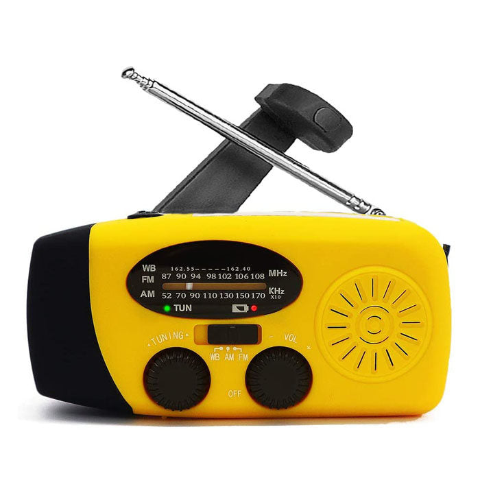 Weather Radio Hand Crank Self Powered Solar Emergency Radios With LED Flashlight-Yellow