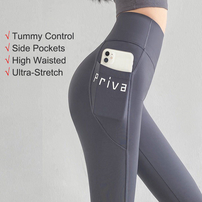 Womens Leggings High Waisted with Pockets Yoga Pants for Spring Fall-Grey