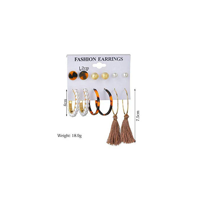 6 Pairs Fashion Earrings Set with Tassel Dangle Hoop Earrings Colorful Statement Earrings Studs-(Style 6)