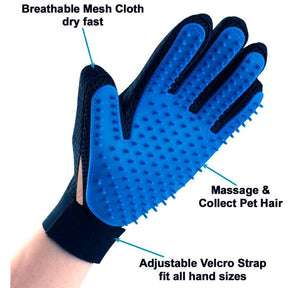 Pet Hair Remover Glove Gentle Massage Mitt with Enhanced Five Finger Design Blue-Left Hand