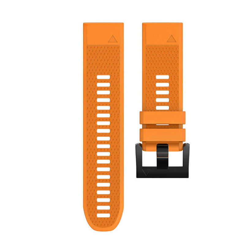 26mm Width Easy Fit Soft Silicone Watch Strap For Garmin Fenix 5X/5X Plus/6X/6X Pro/3/3 HR Black Steel Buckle-Orange