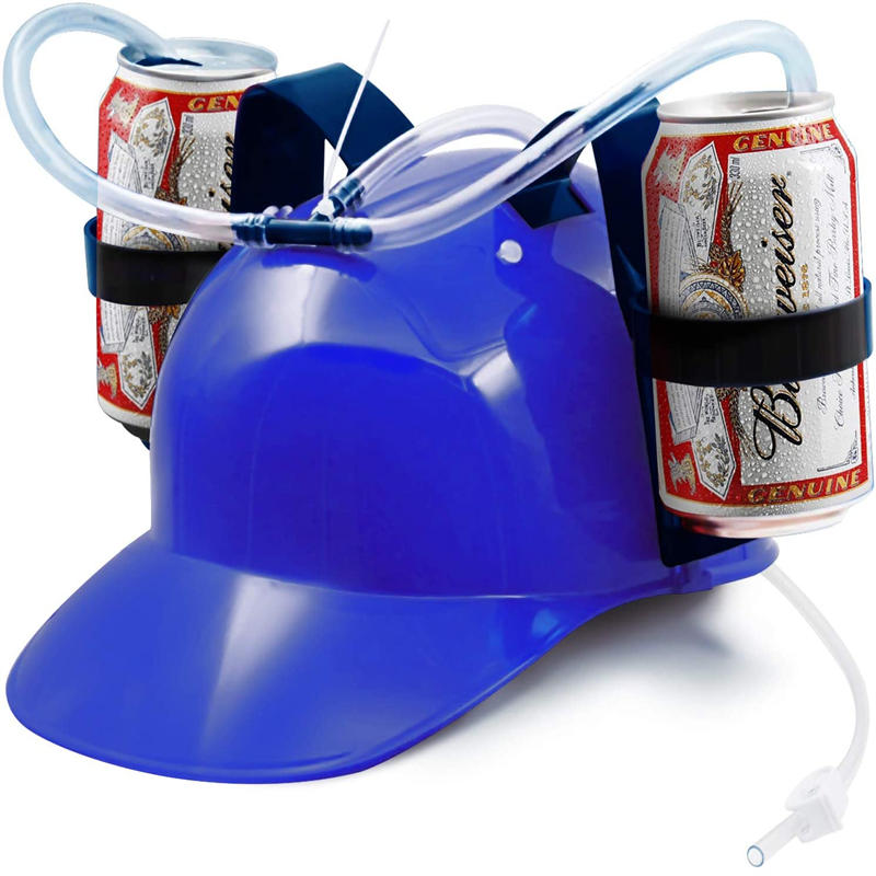 2 Packs Beer Helmet Drinking Hat The Beer Hat Drinking Holder or Soda Drink Hat Party Fun Beverage Gadgets-Blue