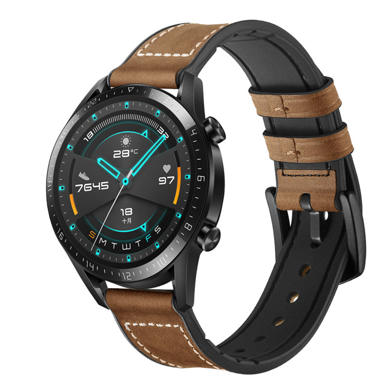 Silicone Leather Watch Strap 22mm 20mm For Samsung Galaxy Watch  - Dark Brown