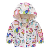 Boys Girls Cartoon Print Zip Lightweight Jacket Hooded Coats Casual Windbreaker-39