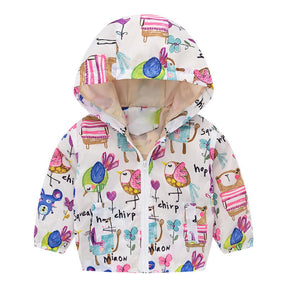 Boys Girls Cartoon Print Zip Lightweight Jacket Hooded Coats Casual Windbreaker-39