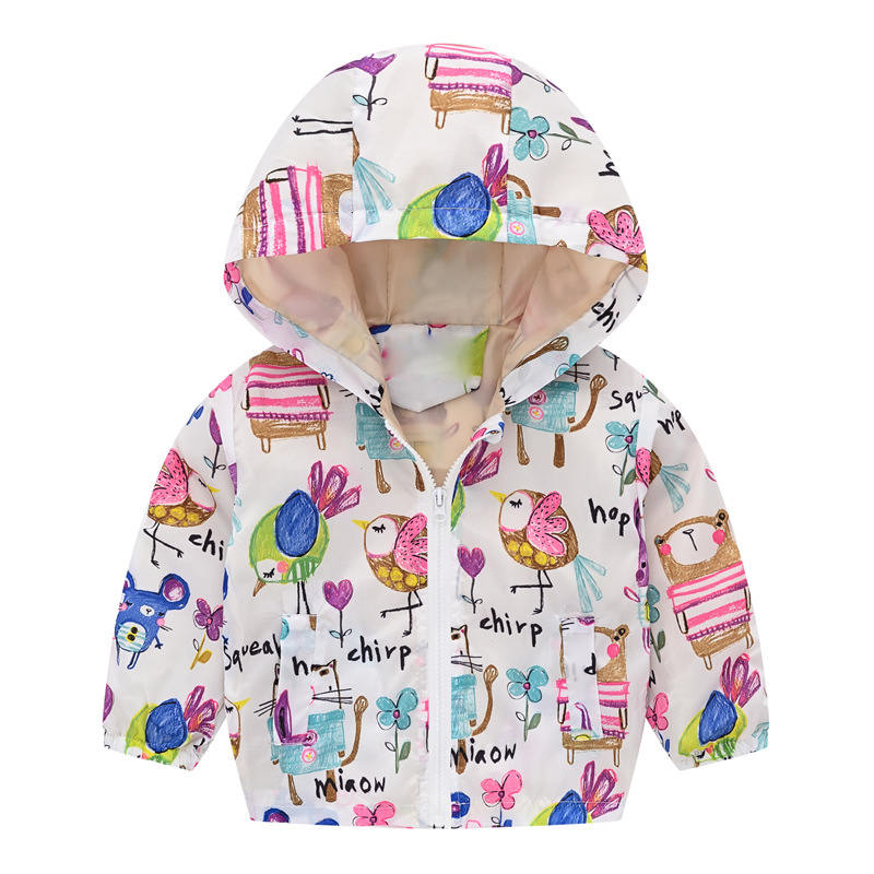 Boys Girls Cartoon Print Zip Lightweight Jacket Hooded Coats Casual Windbreaker-39