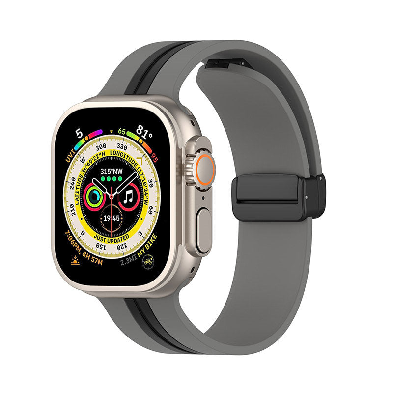 Silicone Bicolor Band with Magnetic Folding Buckle for Apple Watch-8