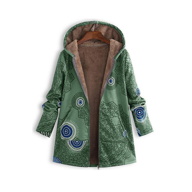 Womens Winter Printed Fleece Jacket Casual Sherpa Lined Fuzzy Jacket-CircleGreen