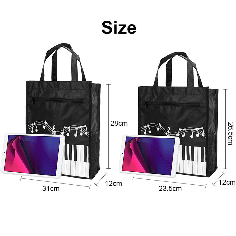 Piano Keys Music Waterproof Oxford Cloth Handbag Shoulder Shopping Bag-Black