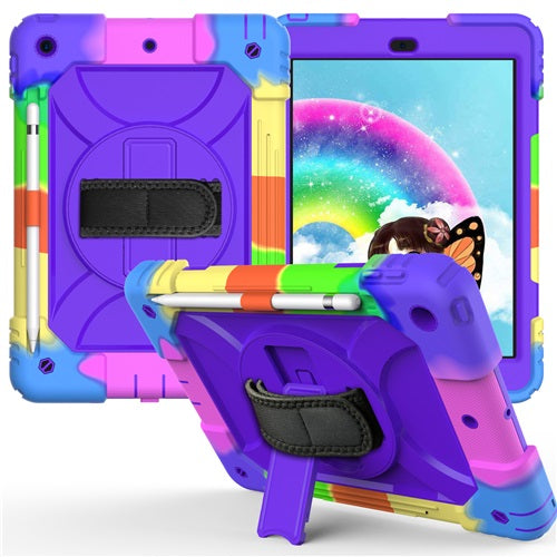 Rainbow iPad Case Armor Cover With Pencil Holder For iPad 7 10.2 2019-Rainbow&Purple