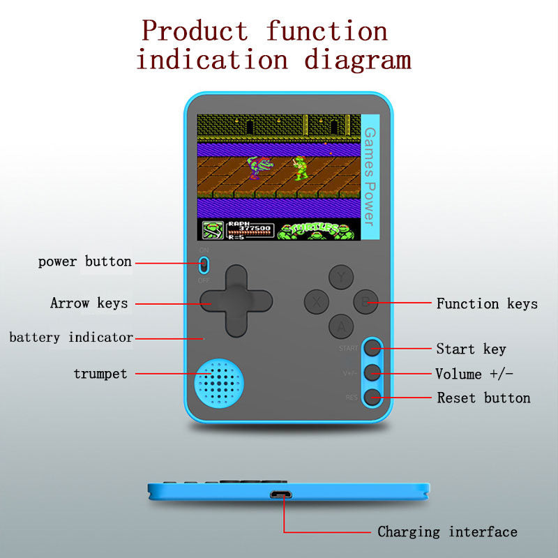 2.4 in Retro Handheld Video Game Console Built-in 500 Games Great Gift for Kids-Blue