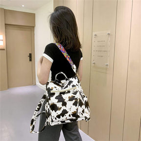 Fashion Backpack Multipurpose Print Leather Travel Shoulder Bag-Beige Cow Pattern