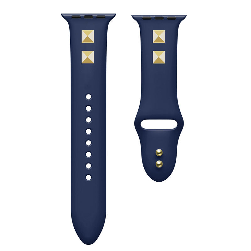 Soft Silicone Punk Rivet Style Watch Band for iWatch Series6/5/4/3/2/1/SE-DarkBlue