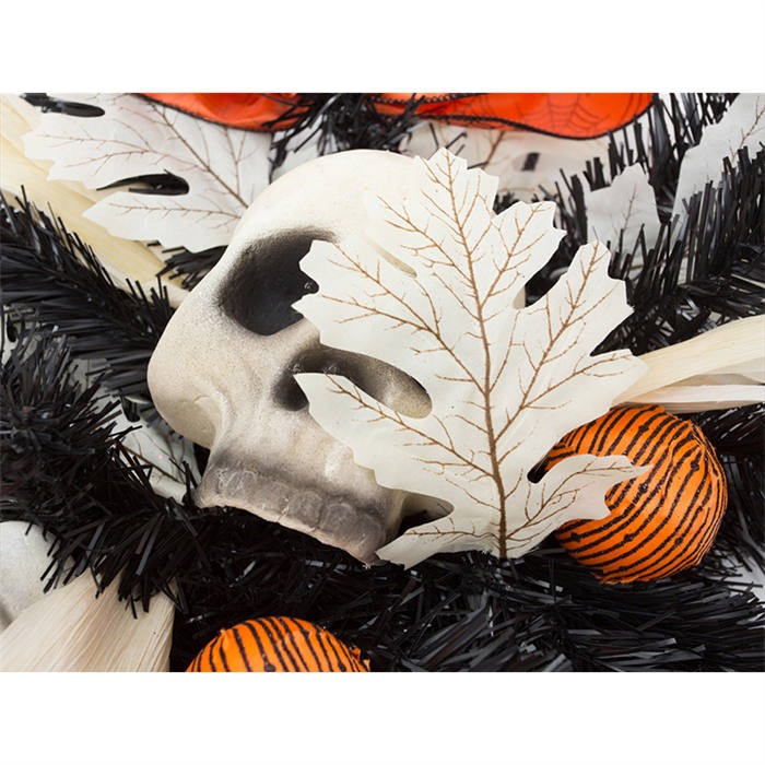 Halloween Wreath Inverted Triangle with Skeleton Artificial Bone Ornaments Maple Leaf