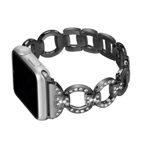 XBZ Bling Stainless Steel Watch Band Adjustable Wristbands for Apple IWatch Series SE/1/2/3/4/5/6 For Women-Black