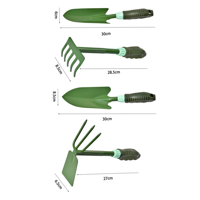 Garden 4 Piece Set Carbon Steel Garden Tool Lightweight Soft PVC Ergonomic Handle Grip Non-Slip -Dark Green