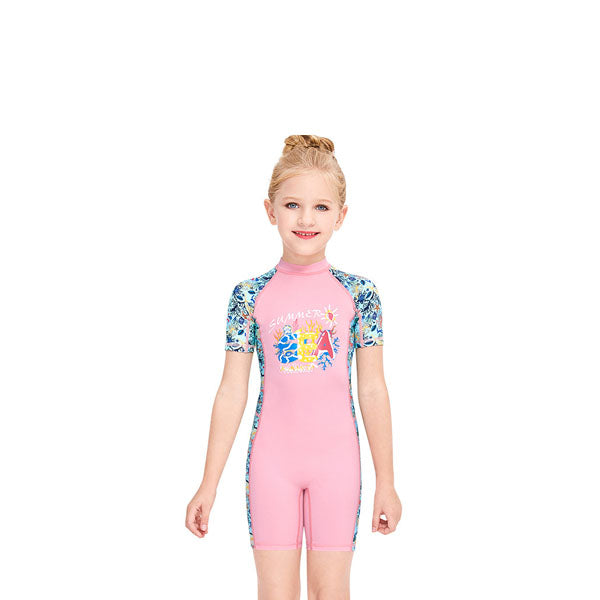 Adore Girls Summer Sunscreen One-piece Short-sleeved Quick-drying Swimsuit-M150313K-Pink