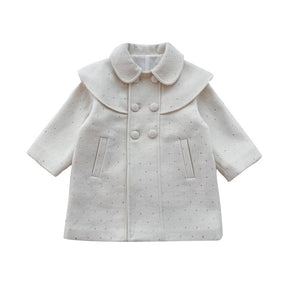 Girls Woolen Dress Coat Kids Warm Jacket Long Sleeve Button Trench 2-8 Years-White