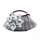 Womens Silk Flowers Evening Bags Clutch-Silver