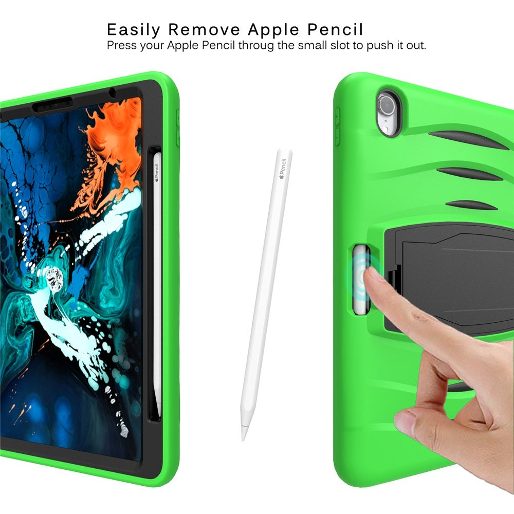 Shock Wave Kickstand Case Anti-Fall Protection With Pencil Holder For iPad Pro12.9 (2018)-Green