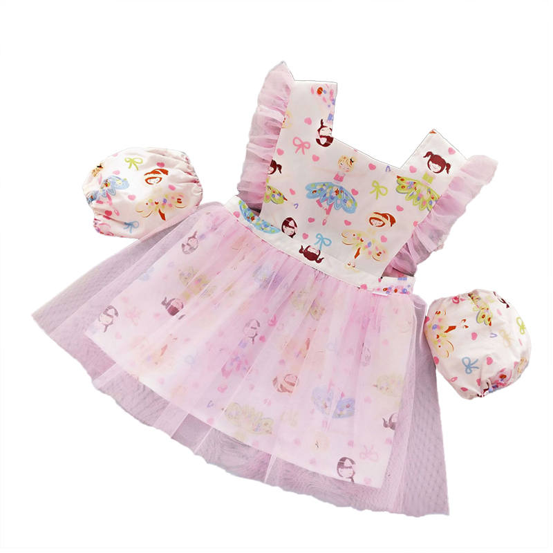 Girls Princess Dress Apron with Sleeves Covers for Cooking Painting-Pink Fairy