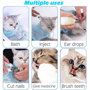 Cat Grooming Bag Adjustable Anti-Bite Cat Restraint Bag for Nail Trim Examining Ear Clean-Orange