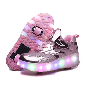 Kids LED Roller Skates Fashion Sneakers with Double Wheel-E67-Pink