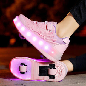 Kids Fashion LED Roller Shoes with Double Wheels for Boys Girls-Pink