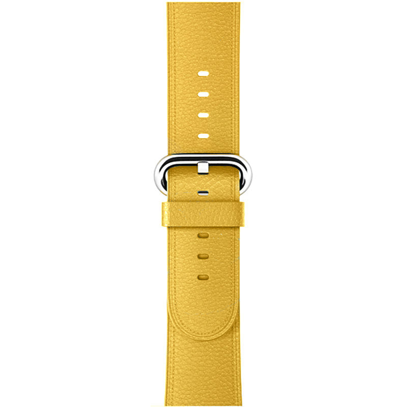 Litchi Pattern Leather Replacement Watch Band For iWatch Series SE/6/5/4/3/2/1-Yellow