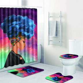 4 Pcs Set Creative Colorful Printing Toilet Pad Cover Bath Mat Shower Curtain Set-2