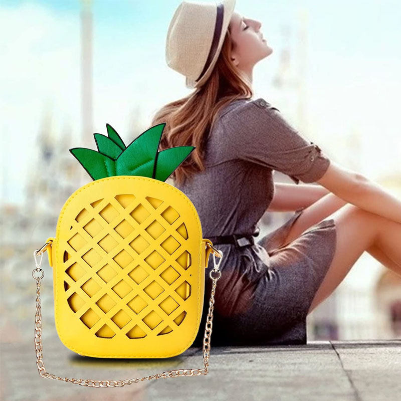 Womens Pineapple Purse PU Leather Crossbody Shoulder Bag-Yellow