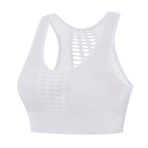 Hollow out Sport Bra Breathable Low Impact Wireless Crop Vest-White