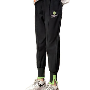 Girls Joggers Long Pants Pockets Outdoor Casual Trousers Smiley-Black