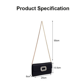 Womens Fashion Square Buckle Design Evening Bag with Chain Strap-Black