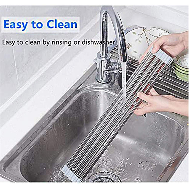 Foldable Sink Rack Mat Stainless Steel Wire Dish Drying Rack for Kitchen Sink Counter