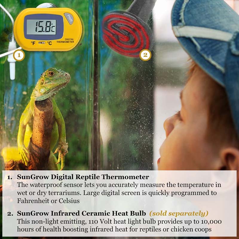 Reptile Digital Thermometer Easy to Read Display-Yellow