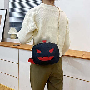 Women Pumpkin Shoulder Bag Devil Crossbody Halloween Handbags-Black