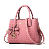 Fashion Womens PU Leather Embroidered Handbags Shoulder Tote Bags-LightPink