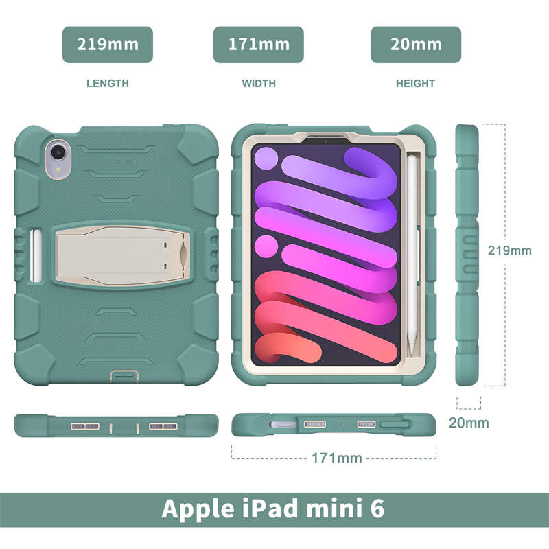 KingKong iPad Case For iPad Mini 6 Three-Layer Hybrid Protective Case With Holder-EmeraldGreen