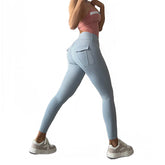 Womens Yoga Pants High Waist Leggings with Pockets for Workout-Sky Blue