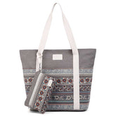 Womens Canvas With Pattern Handbag With Purse-Grey