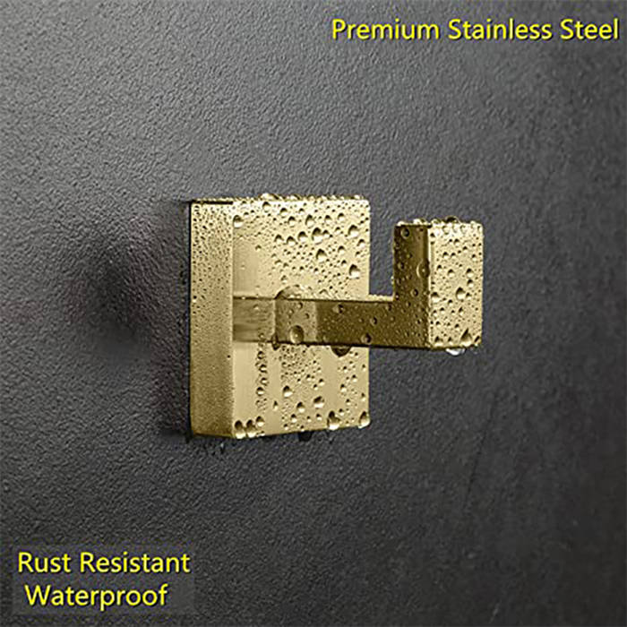 2 Pack Bathroom Hooks 304 Stainless Steel Square Wall Hooks-Gold