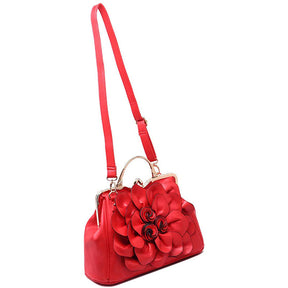 Womens Rose Flower Evening Clutches Formal Party Totes Shoulder Bag-Red