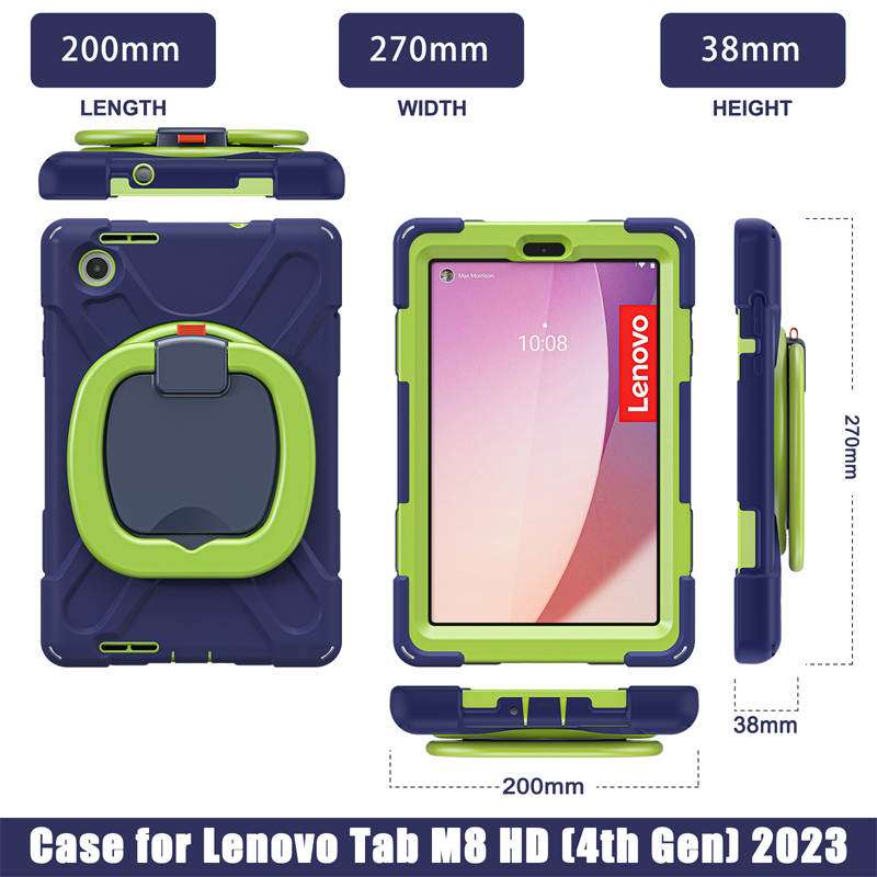 Rugged Tablet Case with 360° Rotatable Stand for Lenovo Tab M8 4th Gen-NavyBlue