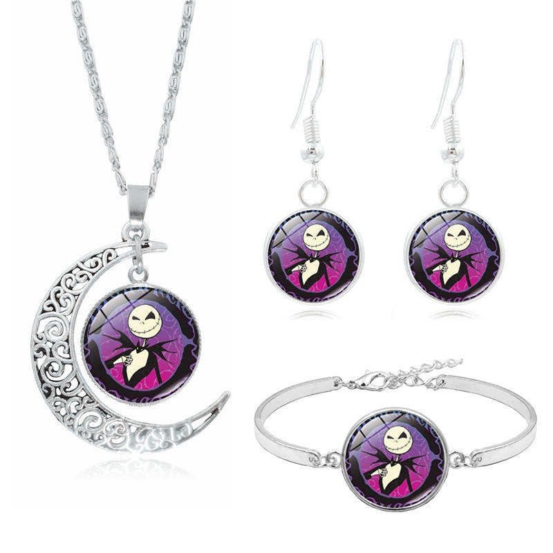 The Nightmare Before Christmas Moon Pendant Necklace Earrings Bracelet Charms Gift Set-12