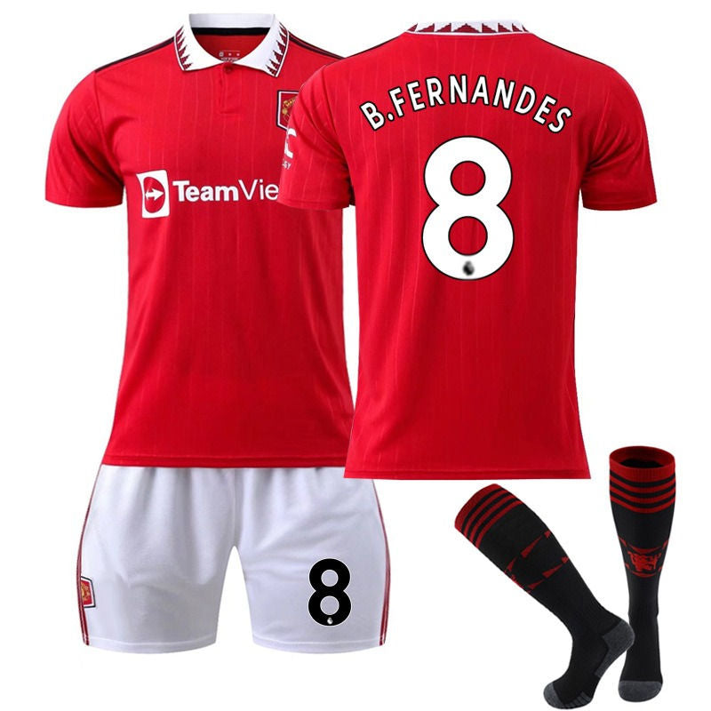 B.FERNANDES #8 Manchester United F.C Home Jersey 2022/23 Soccer Jersey Set For Adult Kids