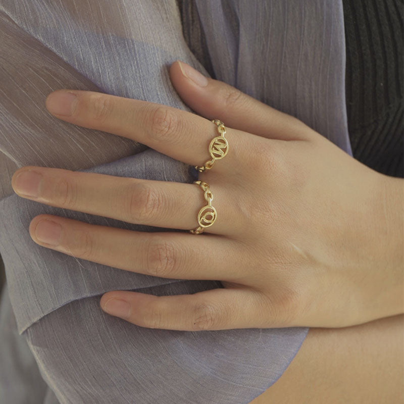 Letter Chain Rings Adjustable Opening Rings for Women Girls-A