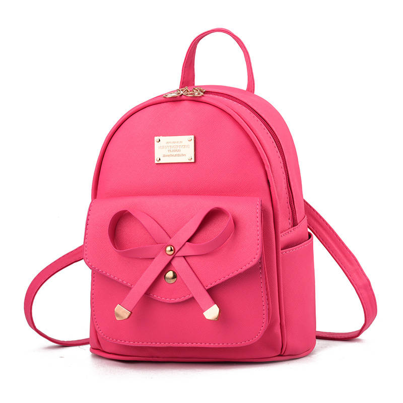 Girls Bowknot Cute Leather Mini Backpack Purse for Women-RoseRed