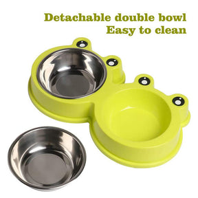 Double Dog Cat Bowls Cute Modeling No-Slip Stainless Steel Pet Bowls-Green